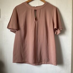 Monteau Los Angeles Keyhole Slit Flutter Sleeves Pink Top Large